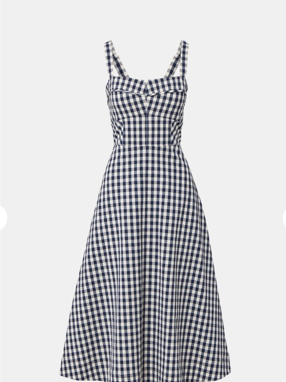 NWT! Veronica Beard Aila Gingham Square-Neck Midi Dress in Navy and White - Picture 4 of 12